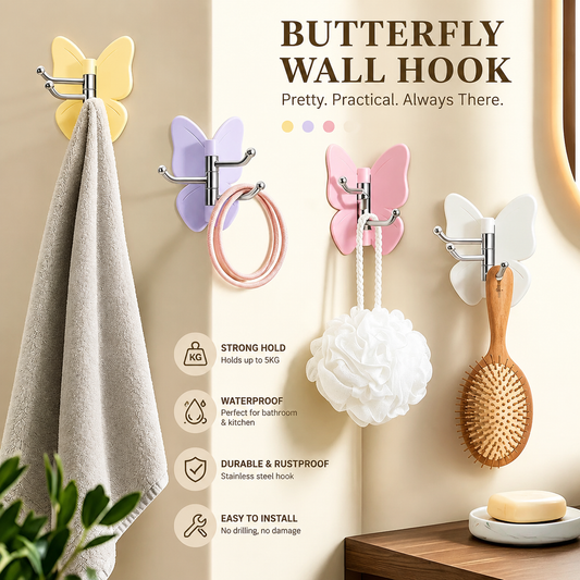 4 PCS Rotating Butterfly Hooks – No-Drill Wall Organizer