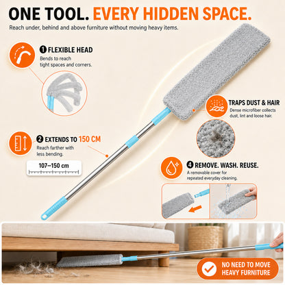 Flexible Microfiber Gap Duster Replacement Head for Under Bed, Couch & Furniture