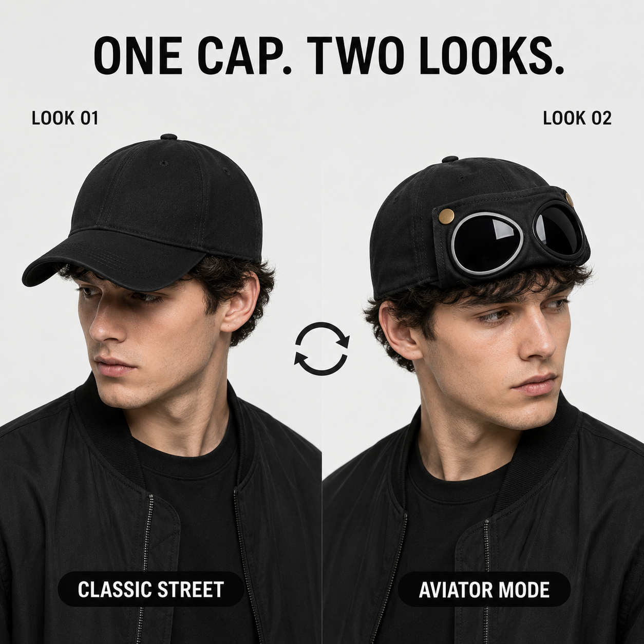 Aviator Goggle Cap – 2-Way Style Baseball Cap with Detachable Goggles