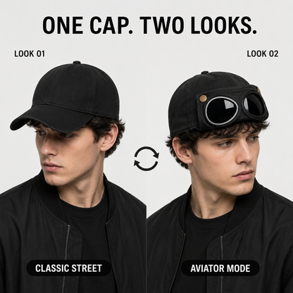 Aviator Goggle Cap – 2-Way Style Baseball Cap with Detachable Goggles
