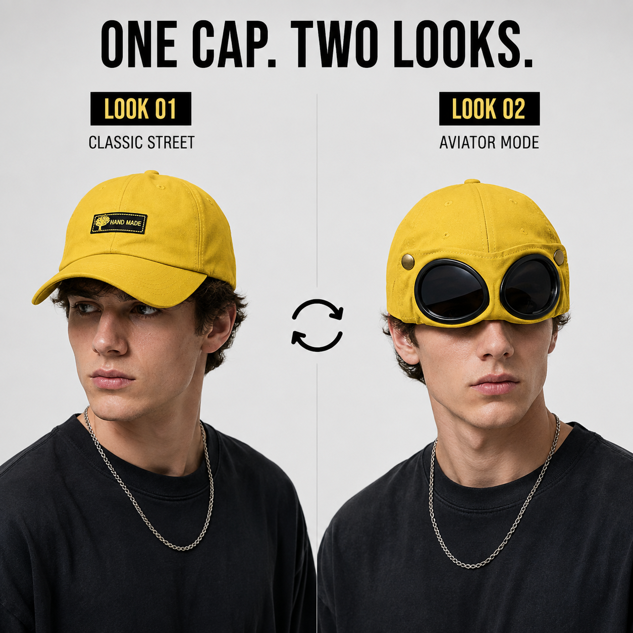 Aviator Goggle Cap – 2-Way Style Baseball Cap with Detachable Goggles