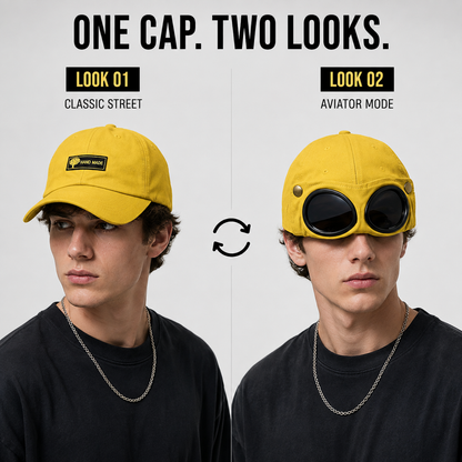 Aviator Goggle Cap – 2-Way Style Baseball Cap with Detachable Goggles