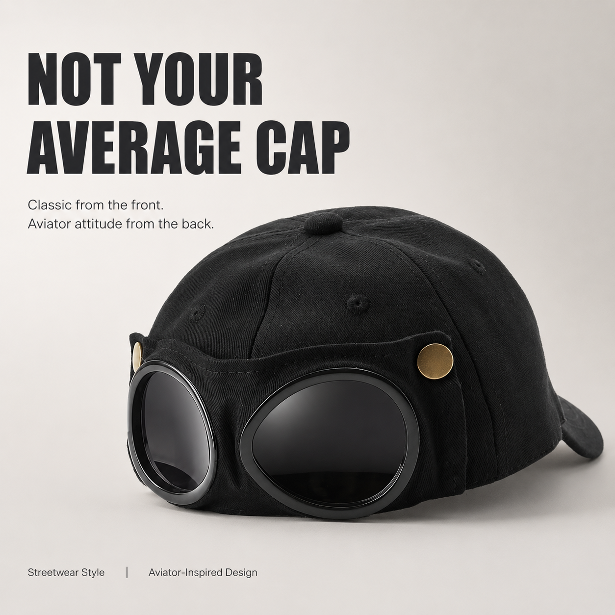 Aviator Goggle Cap – 2-Way Style Baseball Cap with Detachable Goggles