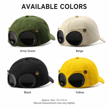 Aviator Goggle Cap – 2-Way Style Baseball Cap with Detachable Goggles