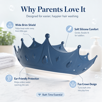 Crown Baby Shower Cap, 4‑Level Adjustable Buckle Silicone Bath Visor for Toddlers, Keep Water Out of Eyes & Ears
