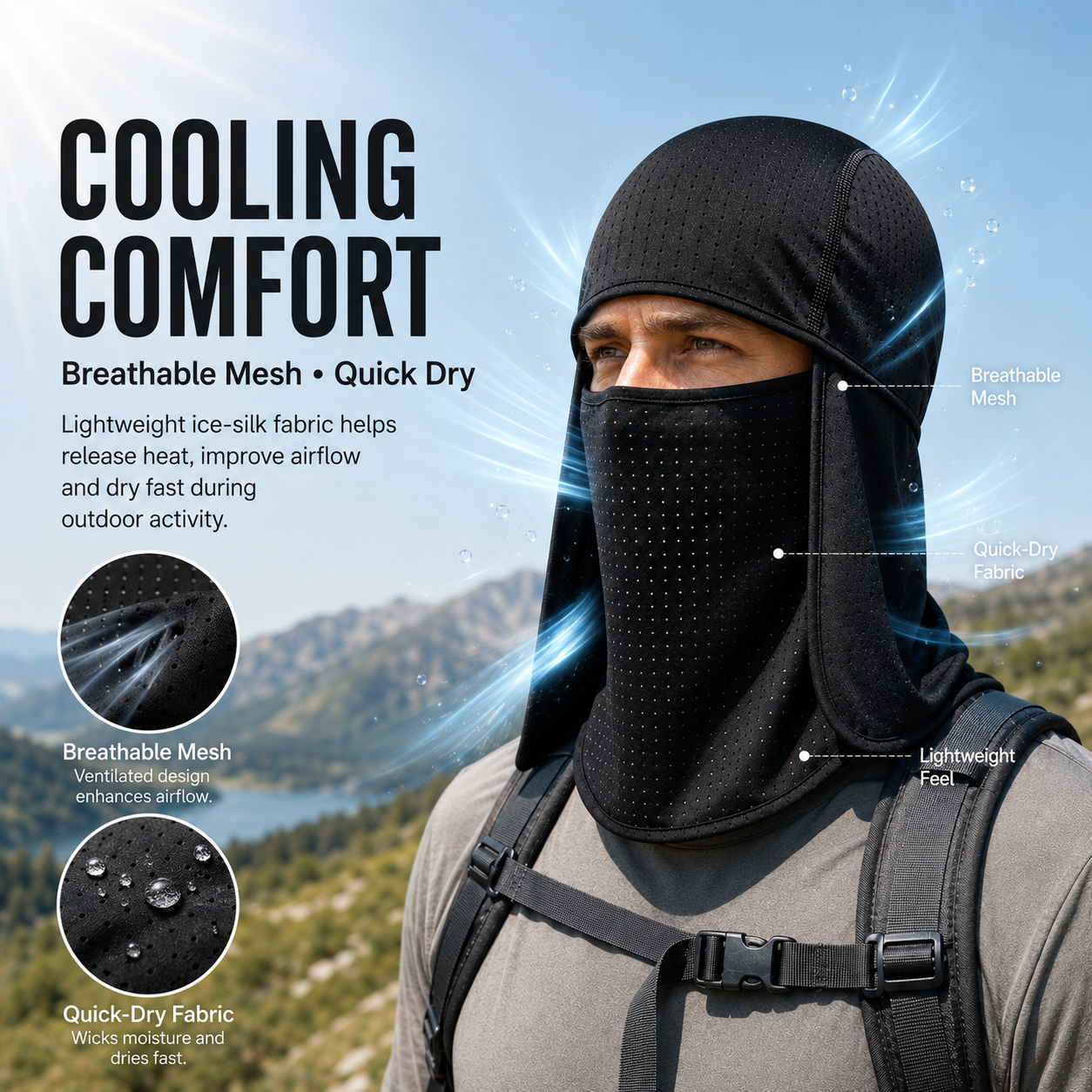 UV Protection Neck Flap Cap Breathable Mesh Sun Protection Hat Outdoor Sports Cycling Running Head Cover