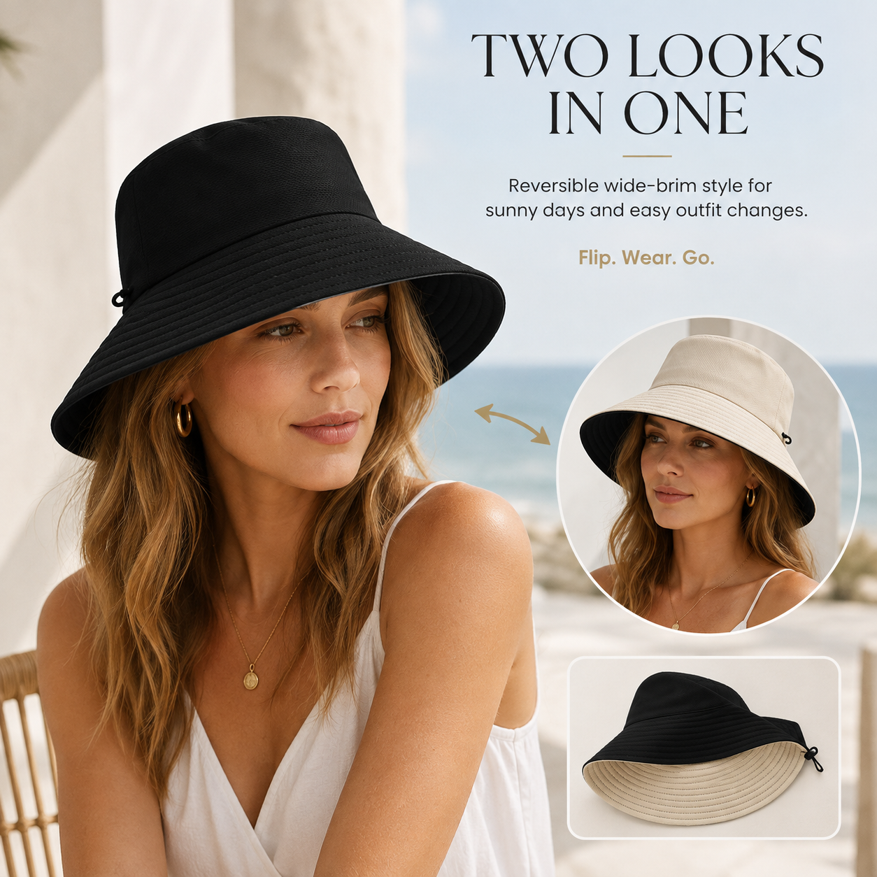 Wide Brim Sun Bucket Hat Adjustable Drawstring UV Protection Outdoor Beach Fishing Hat