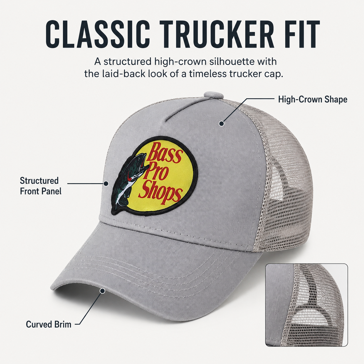 Embroidered Trucker Hat Mesh Back Baseball Cap Adjustable Outdoor Fishing Trucker Cap for Men Women