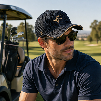 Full-Mesh Baseball Cap with Gold Star Embroidery — Breathable Summer Hat, 6 Colors