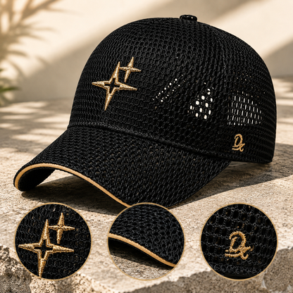Full-Mesh Baseball Cap with Gold Star Embroidery — Breathable Summer Hat, 6 Colors
