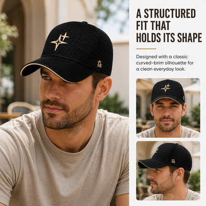 Full-Mesh Baseball Cap with Gold Star Embroidery — Breathable Summer Hat, 6 Colors