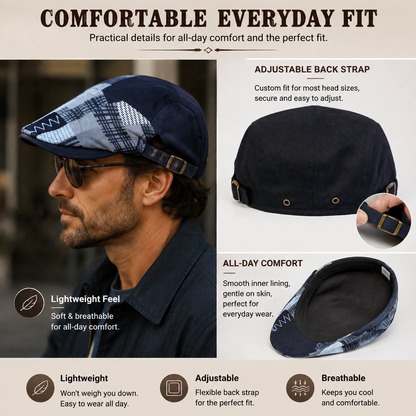Patchwork Plaid Newsboy Cap for Men Women, Vintage Spliced Cabbie Flat Ivy Cap Adjustable Beret Hat