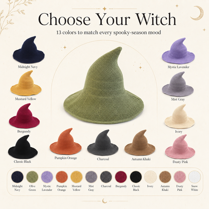 Witch Hat for Women — Soft Knit Halloween & Fall Style Hat, 13 Colors