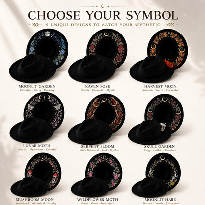 Embroidered Wide Brim Western Hat — Hidden Under-Brim Art, 9 Mystical Designs