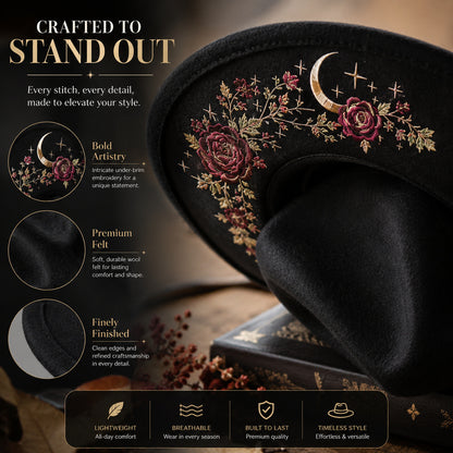 Embroidered Wide Brim Western Hat — Hidden Under-Brim Art, 9 Mystical Designs