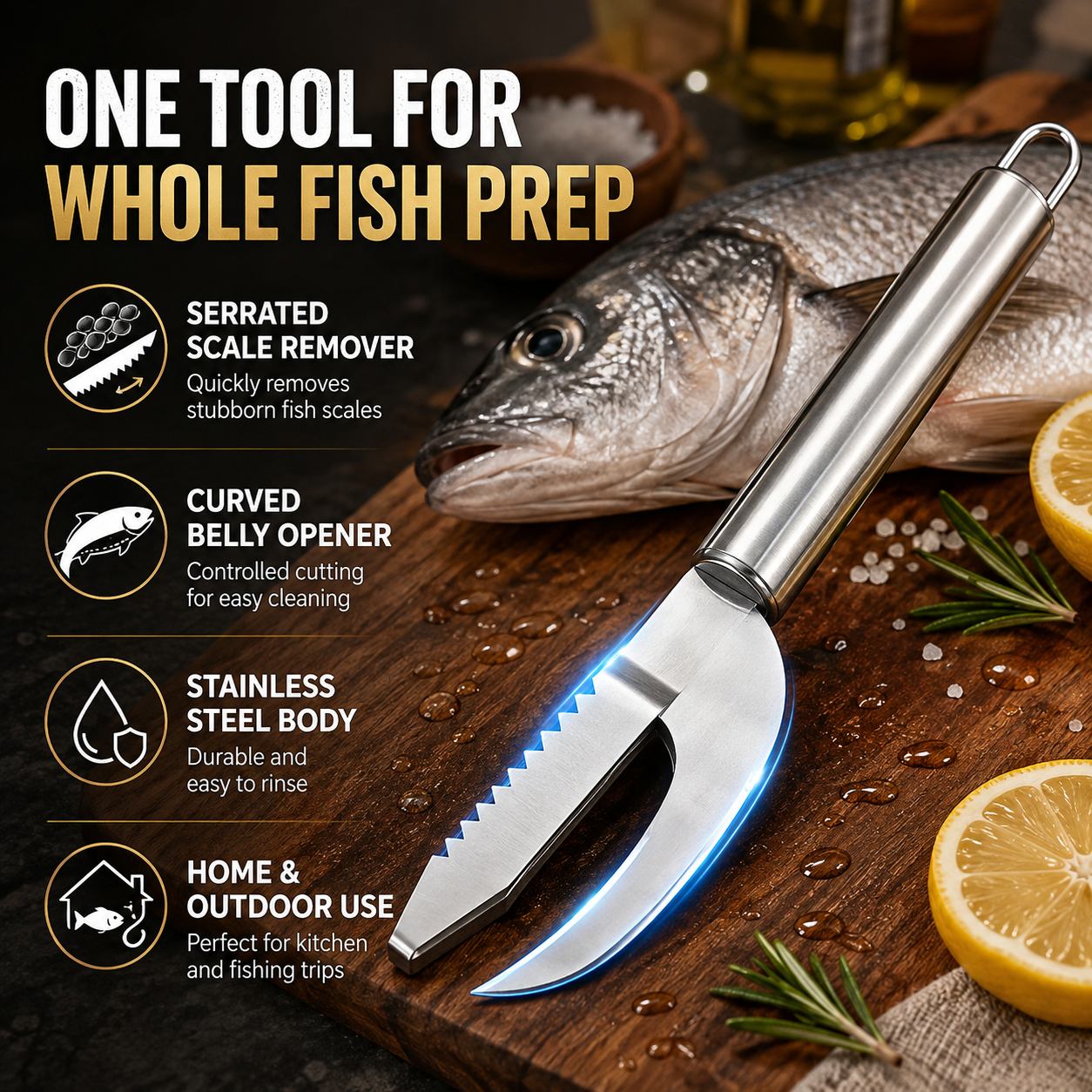 2-in-1 Stainless Steel Fish Scaler & Gutting Knife