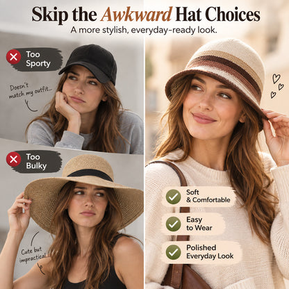 Women's Foldable Striped Cloche Bucket Hat — 8 Colors