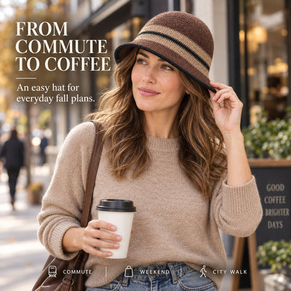 Women's Foldable Striped Cloche Bucket Hat — 8 Colors