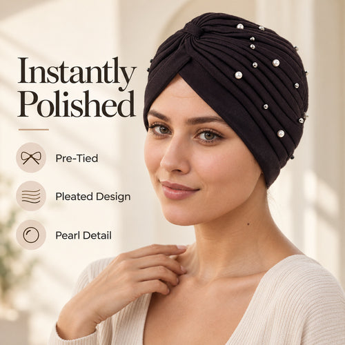 Pearl Pleated Pre-Tied Turban Hat — 8 Colors
