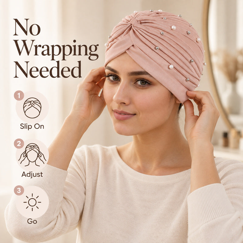 Pearl Pleated Pre-Tied Turban Hat — 8 Colors