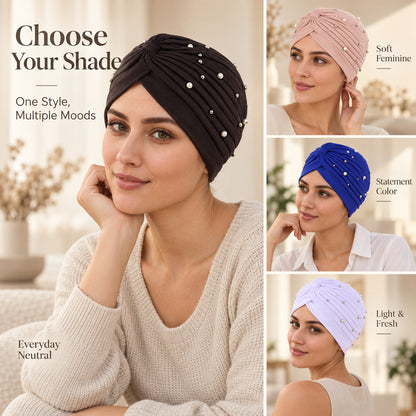 Pearl Pleated Pre-Tied Turban Hat — 8 Colors