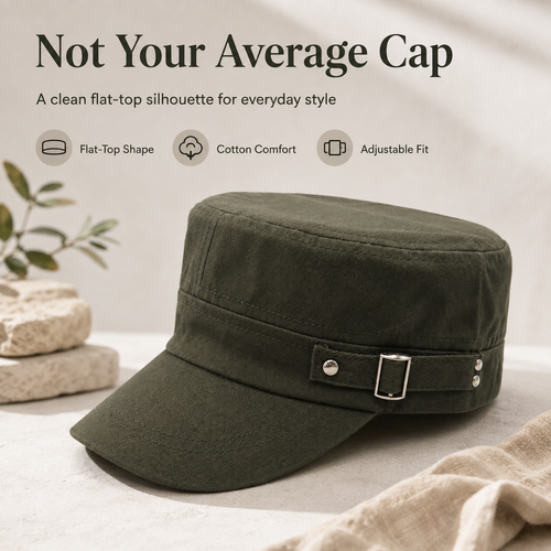 Adjustable Cotton Military Cadet Cap Flat Top Sun Hat for Men Women