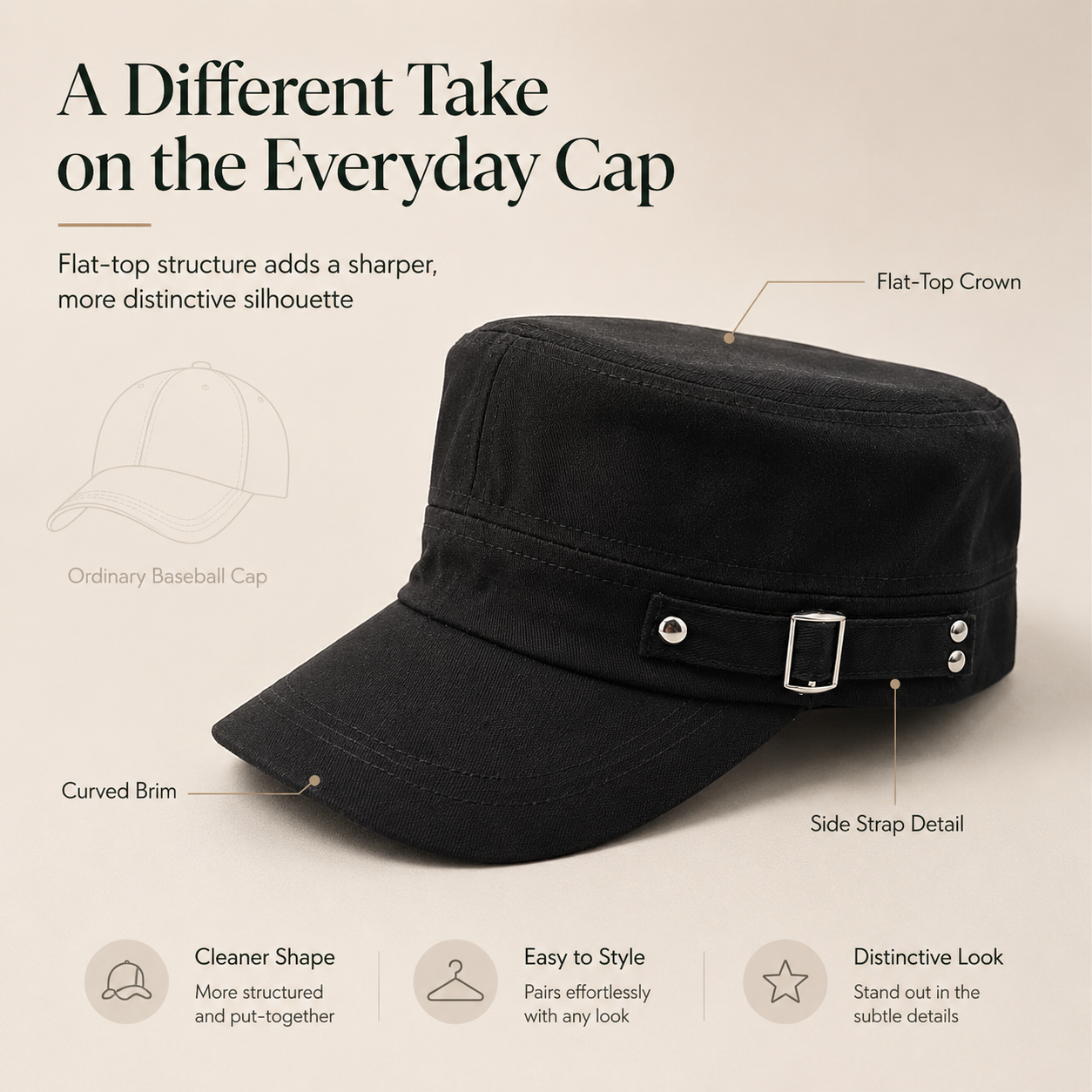 Adjustable Cotton Military Cadet Cap Flat Top Sun Hat for Men Women