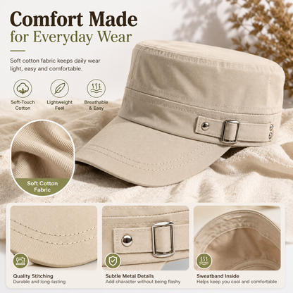 Adjustable Cotton Military Cadet Cap Flat Top Sun Hat for Men Women