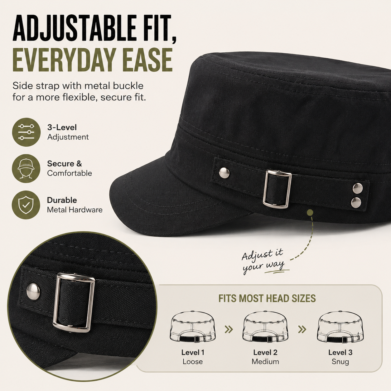 Adjustable Cotton Military Cadet Cap Flat Top Sun Hat for Men Women