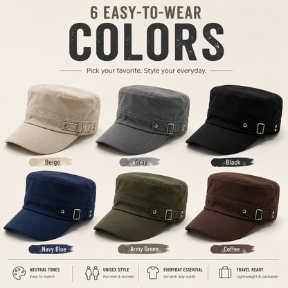 Adjustable Cotton Military Cadet Cap Flat Top Sun Hat for Men Women