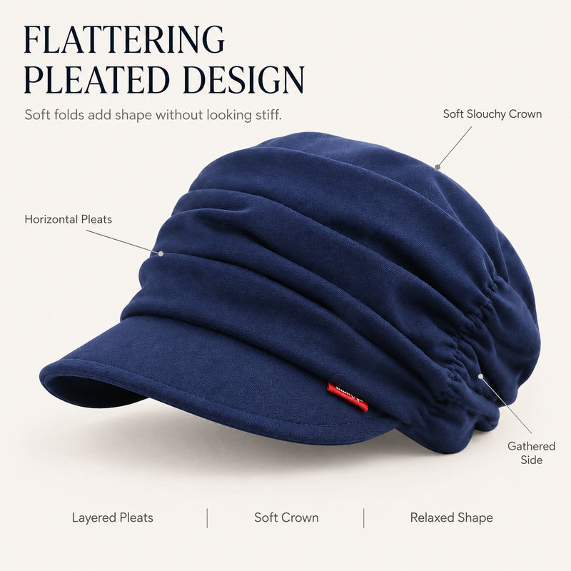 Womens Ruched Slouchy Newsboy Cap Soft Brimmed Beanie Hat