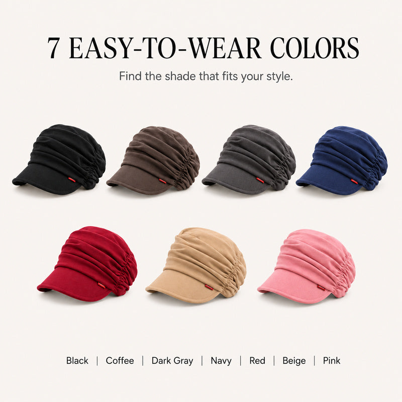 Womens Ruched Slouchy Newsboy Cap Soft Brimmed Beanie Hat