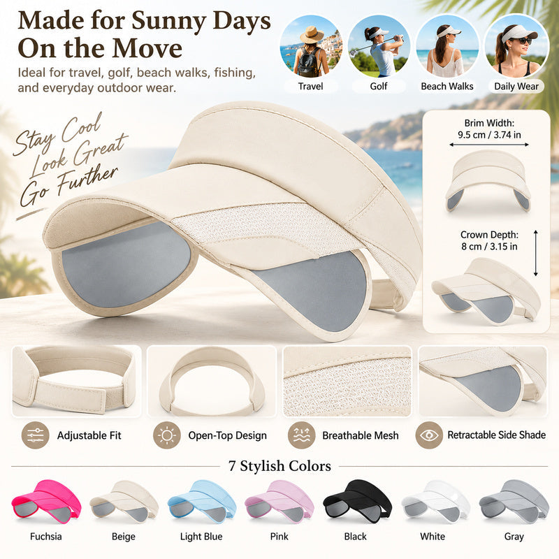 Retractable Side Panel Sun Visor Hat – Breathable Open-Top Adjustable Unisex