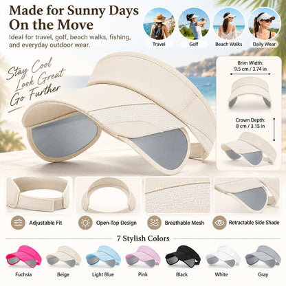 Retractable Side Panel Sun Visor Hat – Breathable Open-Top Adjustable Unisex