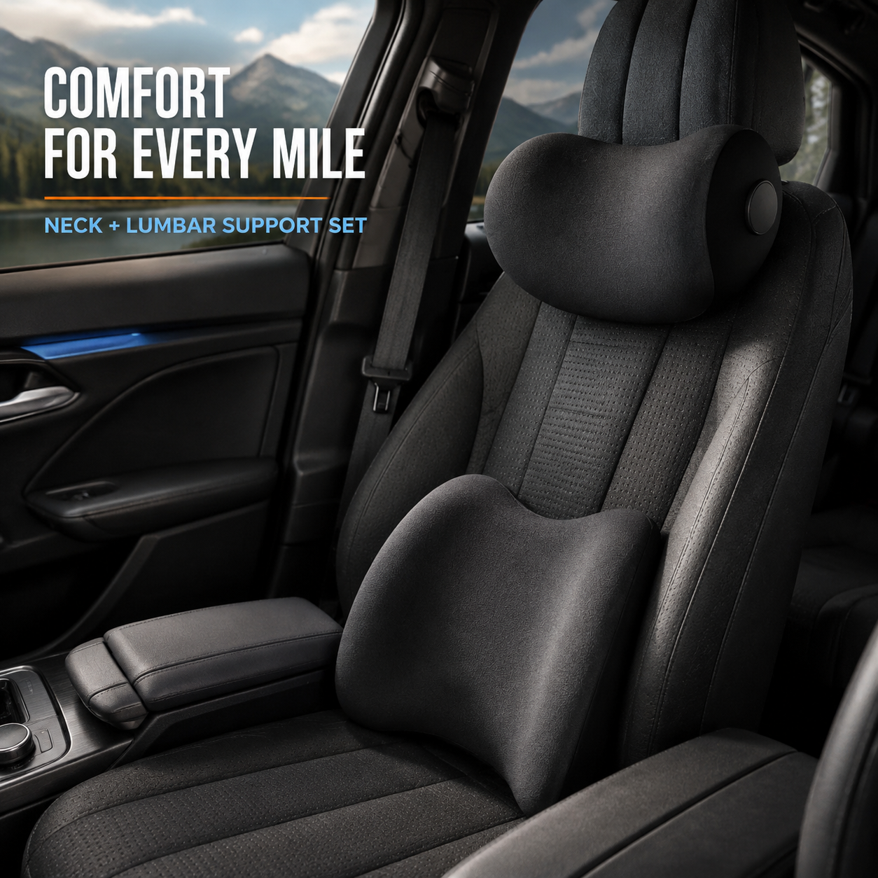 🚗 Memory Foam Car Neck & Lumbar Support Set – Comfort for Every Drive