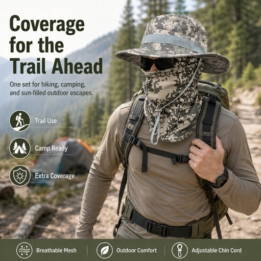 Camouflage Boonie Hat with Face Cover – Outdoor Sun Protection Hat