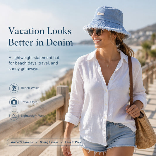 Washed Frayed Bucket Hat – Vintage Denim Style Sun Hat for Women