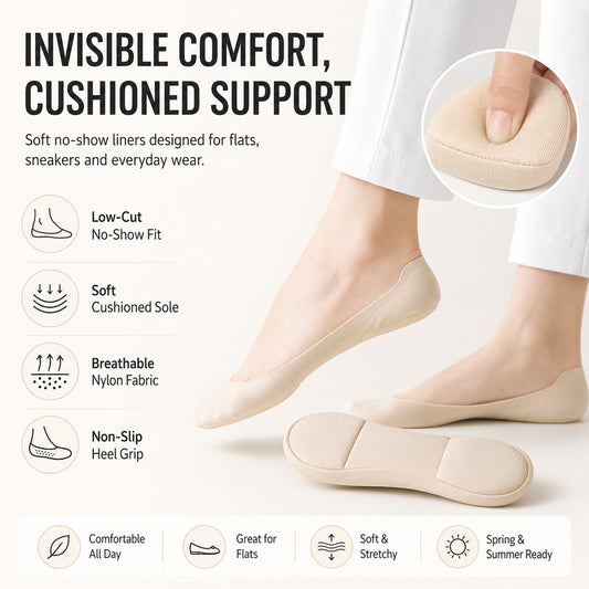 Women's Invisible Non-Slip Cushioned Sole No Show Boat Socks for Flats & Sneakers