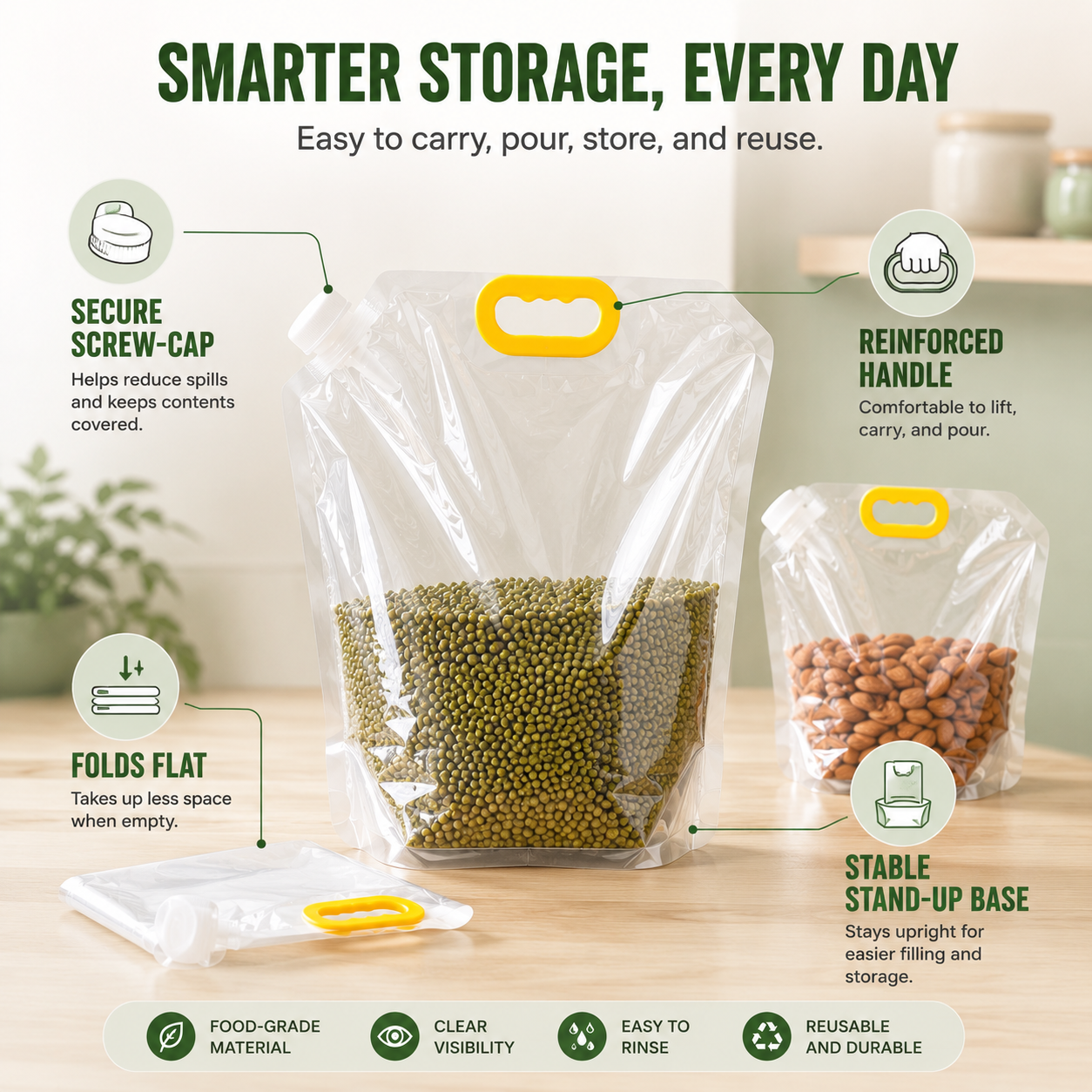 Reusable Airtight Food Storage Bags, Washable Leakproof Expandable Bags
