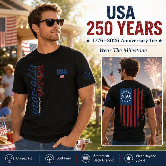 USA 250th Anniversary T-Shirt 1776-2026, Unisex Black Flag Shirt
