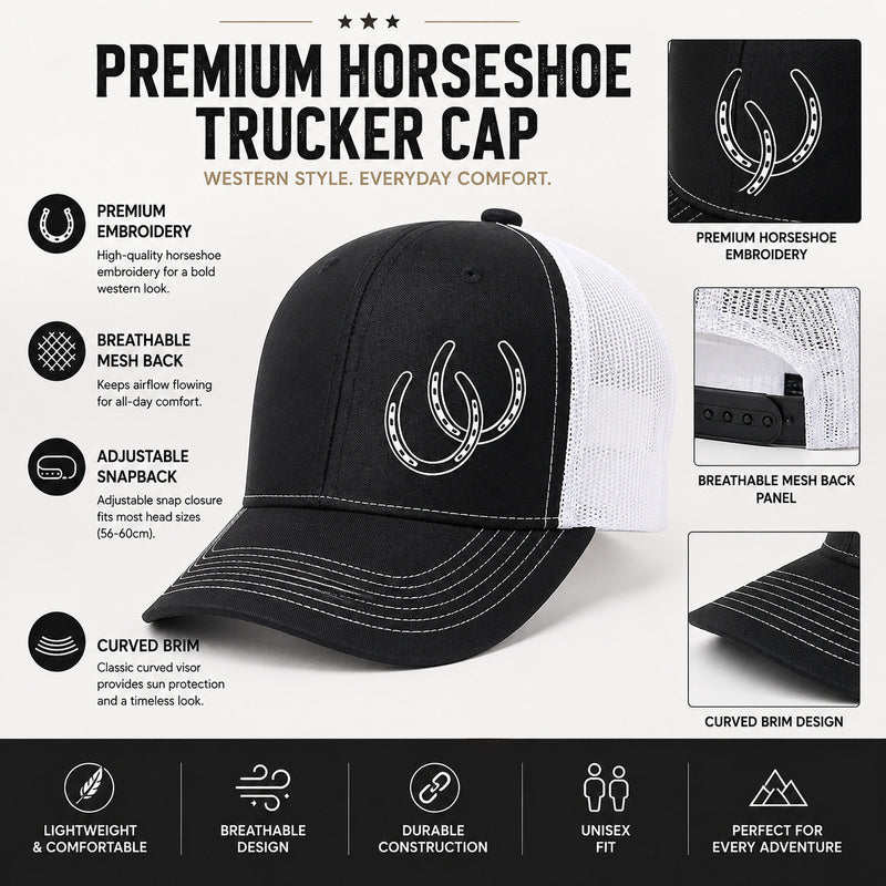 Western Horseshoe Trucker Cap | 11 Colors Available Unisex Mesh Snapback Hat
