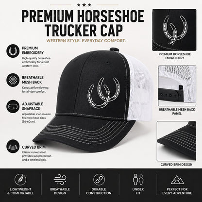 Western Horseshoe Trucker Cap | 11 Colors Available Unisex Mesh Snapback Hat