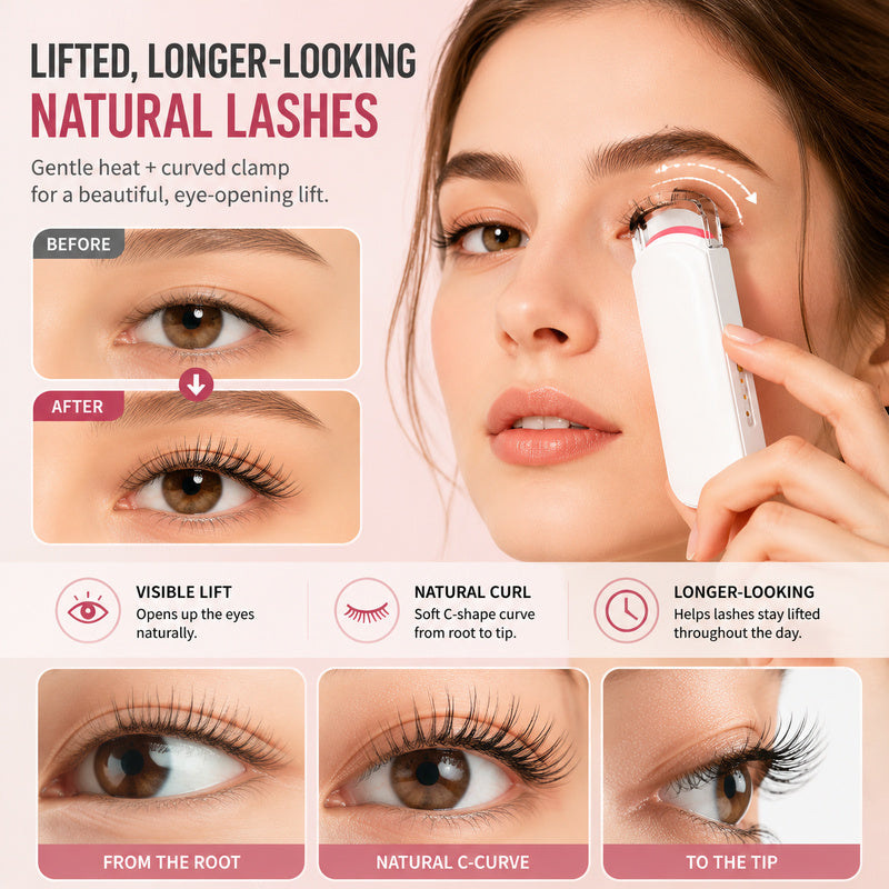 Lifted and defined eyelashes after heated curling