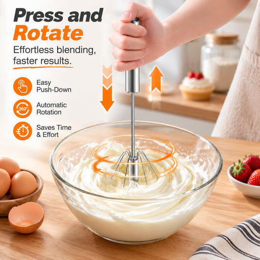 Stainless Steel Rotary Whisk – Hand Push Egg Beater for Easy Mixing & Baking