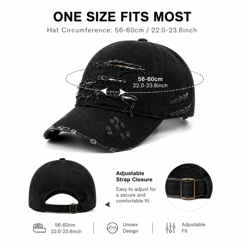 Vintage Distressed Baseball Cap – Washed Ripped Dad Hat for Men & Women