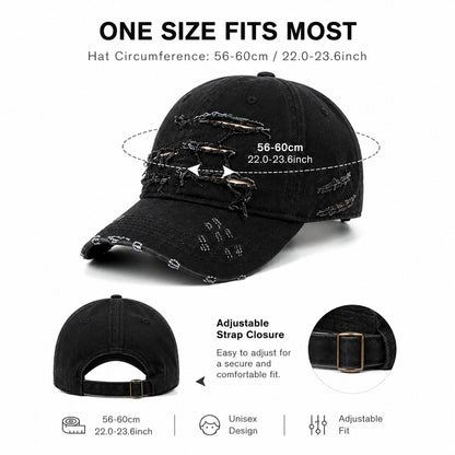 Vintage Distressed Baseball Cap – Washed Ripped Dad Hat for Men & Women