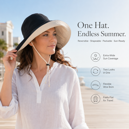 Women's Reversible Cotton Linen Wide Brim Sun Hat for Beach & Travel