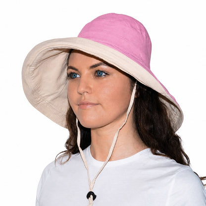 Women's Reversible Cotton Linen Wide Brim Sun Hat for Beach & Travel