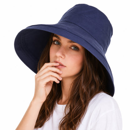 Women's Reversible Cotton Linen Wide Brim Sun Hat for Beach & Travel