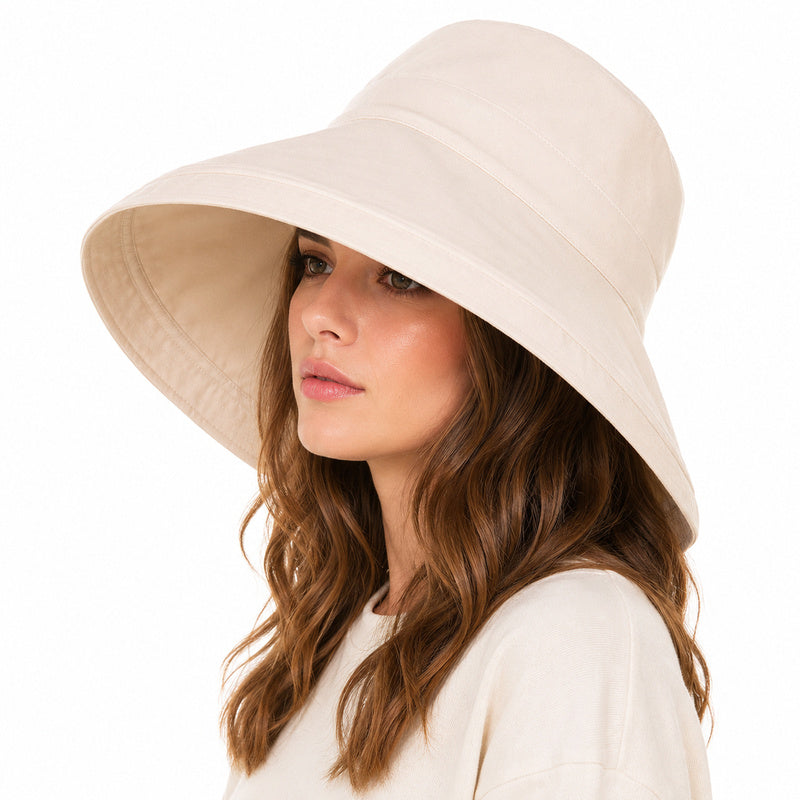 Women's Reversible Cotton Linen Wide Brim Sun Hat for Beach & Travel